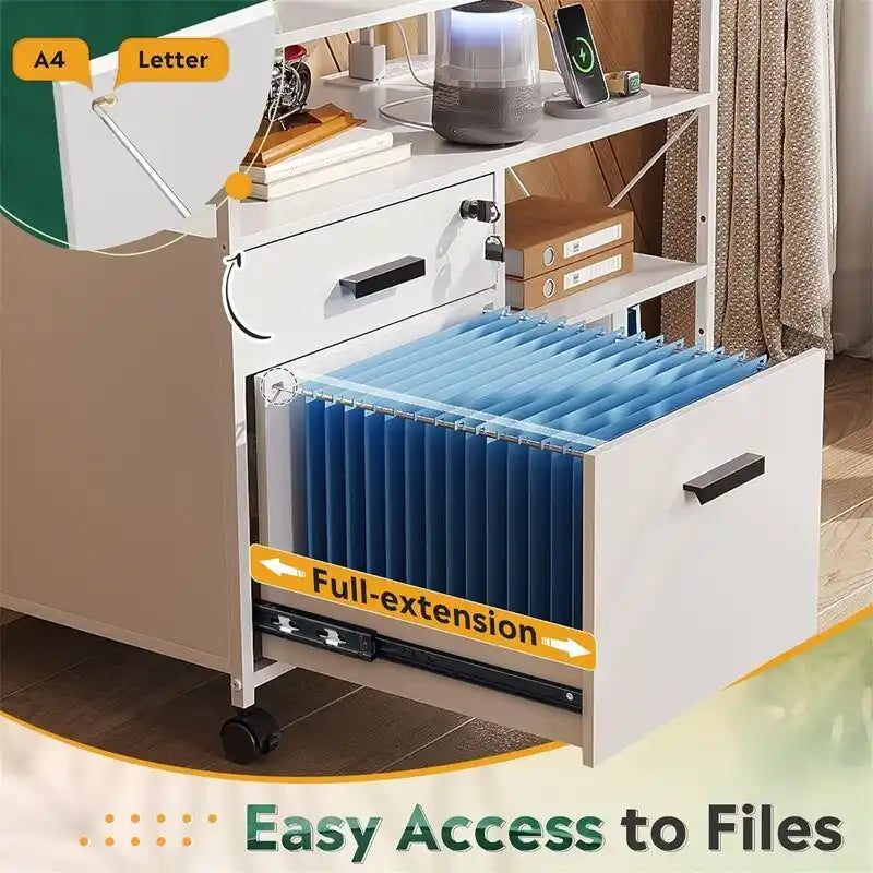 2 Drawer Locking File Cabinet with Charging Station