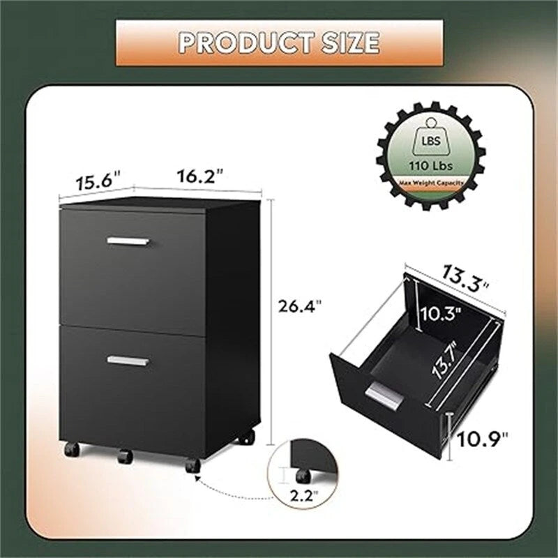 Two-Drawer Rolling File Cabinet