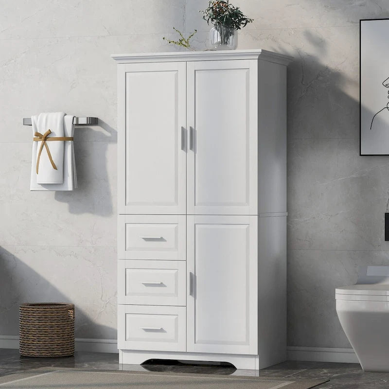 Tall and Wide Storage Cabinet with Doors for Bathroom/Office, Three Drawers