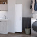 Mueble de almacenamiento blanco con cinco estantes y una puerta