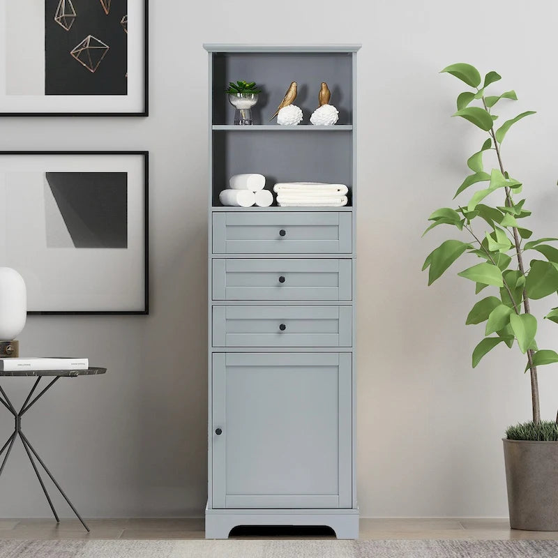 Classic Bathroom Storage Cabinet with Open Shelf and Three Drawers