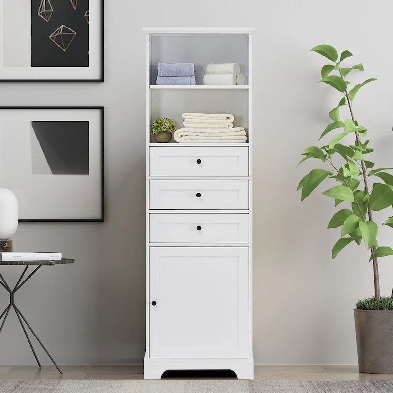 Classic Bathroom Storage Cabinet with Open Shelf and Three Drawers