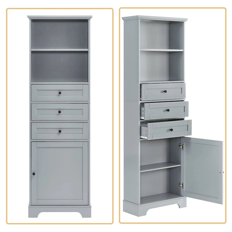 Classic Bathroom Storage Cabinet with Open Shelf and Three Drawers