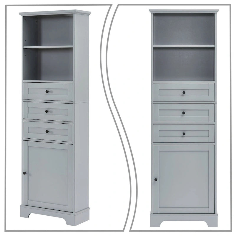 Classic Bathroom Storage Cabinet with Open Shelf and Three Drawers