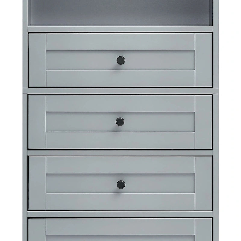 Mueble clásico de almacenamiento para baño con estante abierto y tres cajones