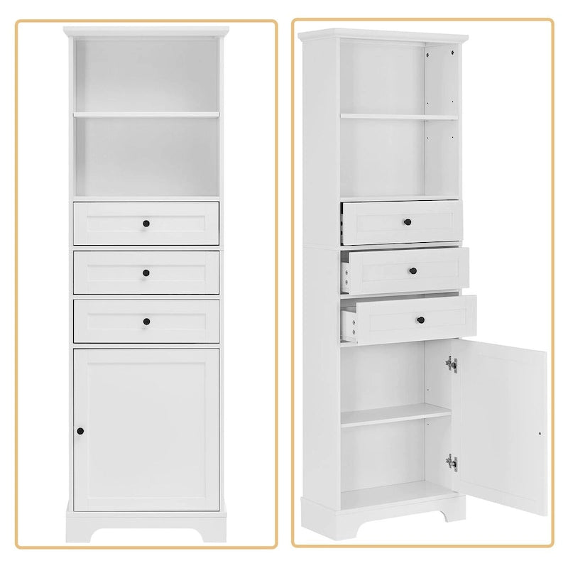 Mueble clásico de almacenamiento para baño con estante abierto y tres cajones