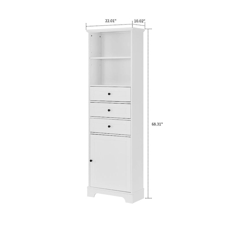Mueble clásico de almacenamiento para baño con estante abierto y tres cajones
