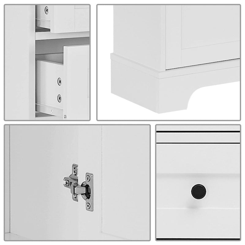 Mueble clásico de almacenamiento para baño con estante abierto y tres cajones