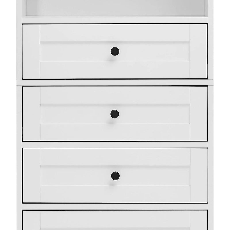 Mueble clásico de almacenamiento para baño con estante abierto y tres cajones