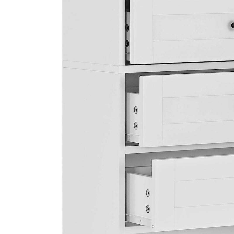 Mueble clásico de almacenamiento para baño con estante abierto y tres cajones