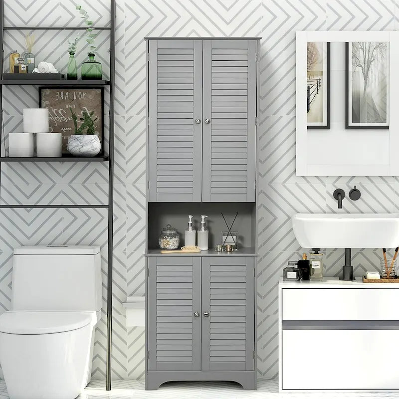 Tall Narrow Bathroom Storage Cabinet with Adjustable Shelf and Countertop