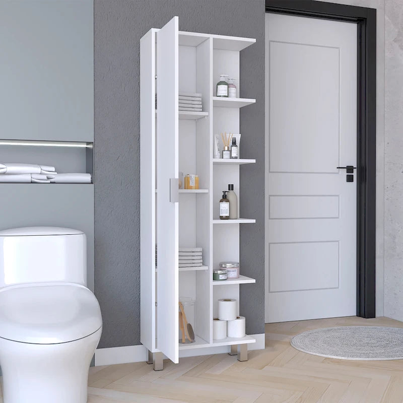 Weißer Badezimmerschrank mit vier offenen Fächern