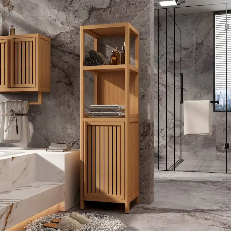 Badezimmer-Hochschrank aus natürlichem Bambus zur Aufbewahrung von Handtüchern