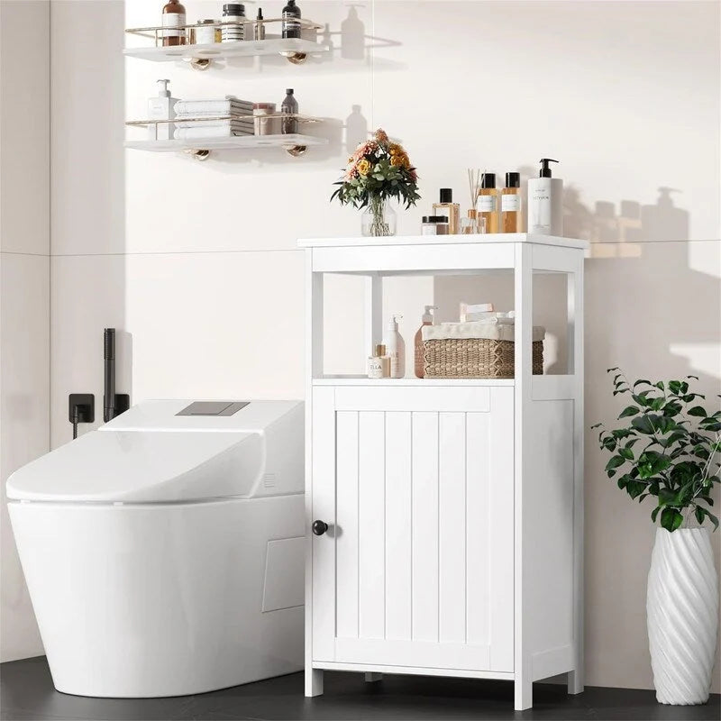 Weißer freistehender Badezimmerschrank mit verstellbarem Einlegeboden