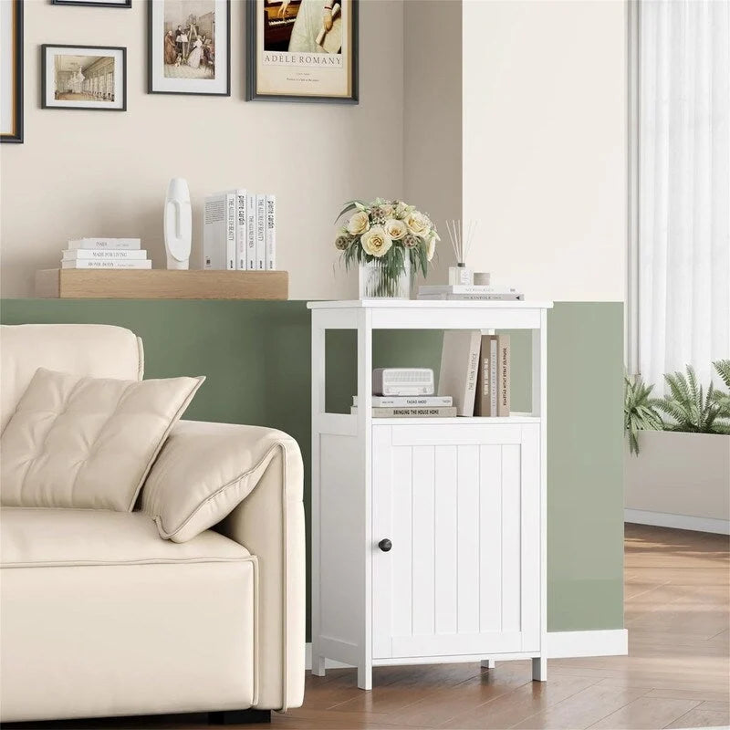 Mobiletto freestanding bianco per bagno con ripiano regolabile