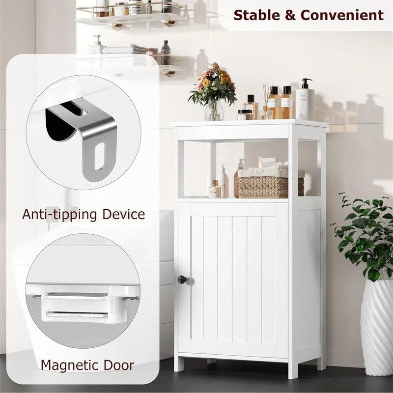 Mobiletto freestanding bianco per bagno con ripiano regolabile